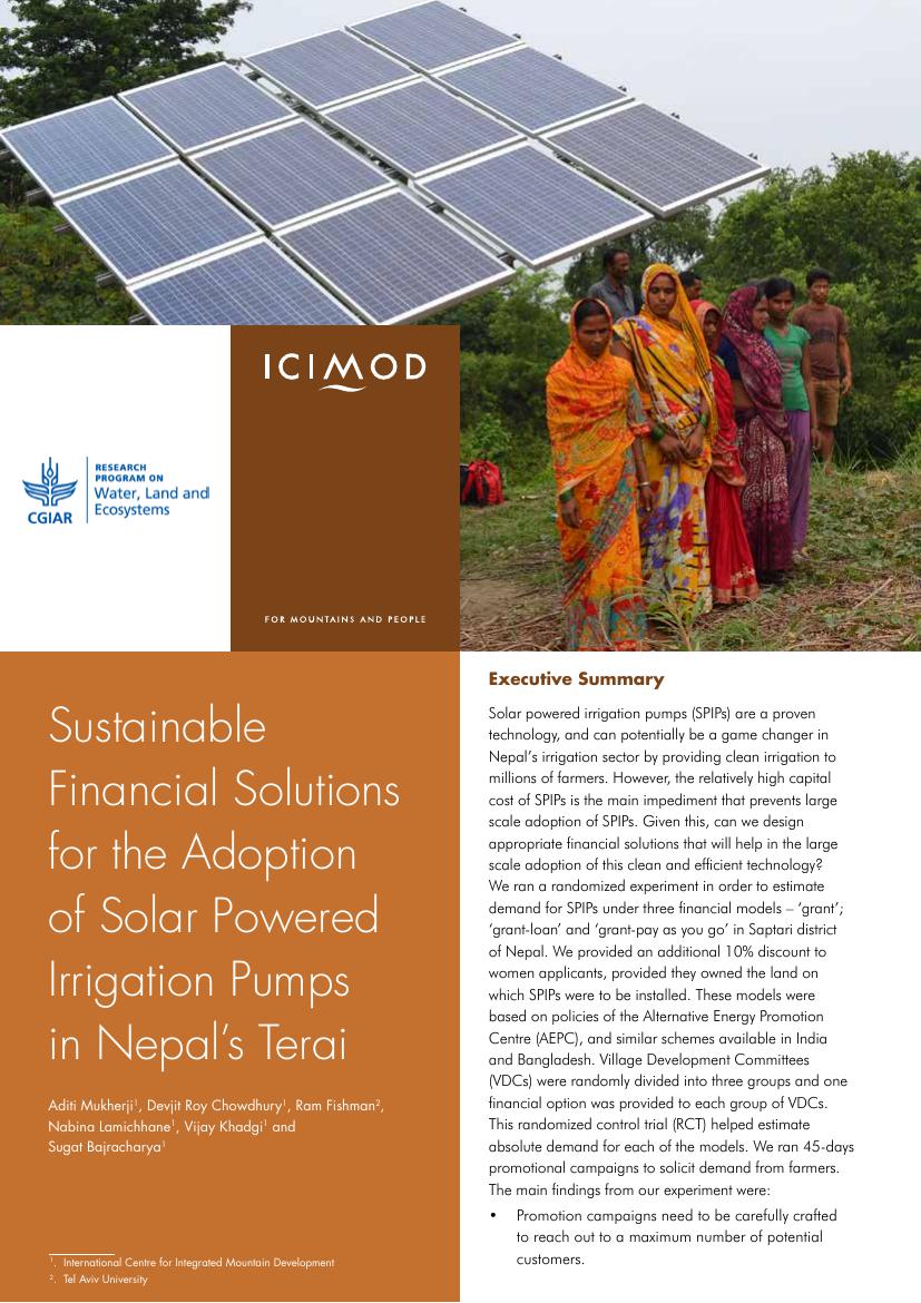 Sustainable Financial Solutions for the Adoption of Solar Powered Irrigation Pumps in Nepal’s Terai