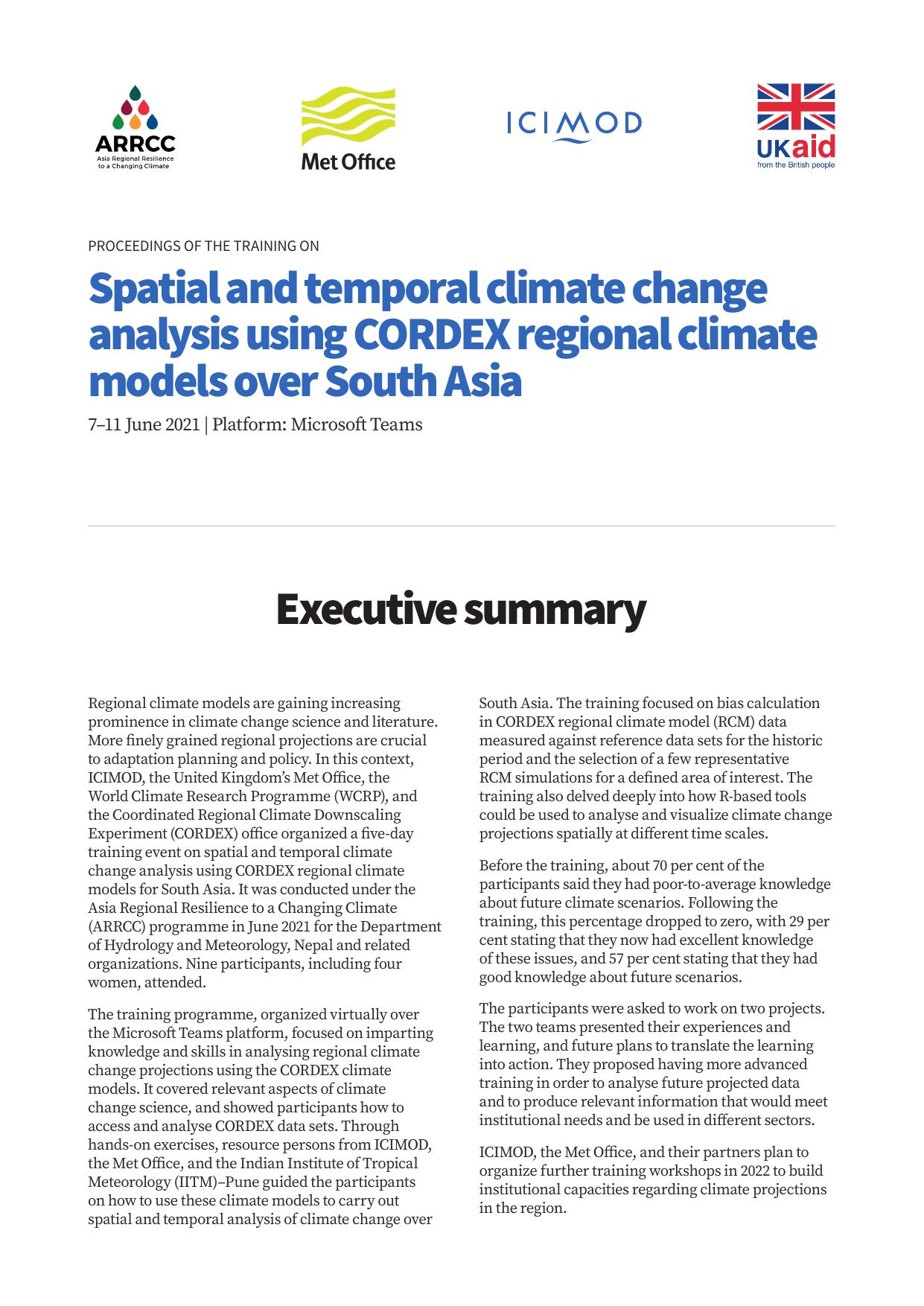 Proceedings Of The Training On Spatial And Temporal Climate Change 