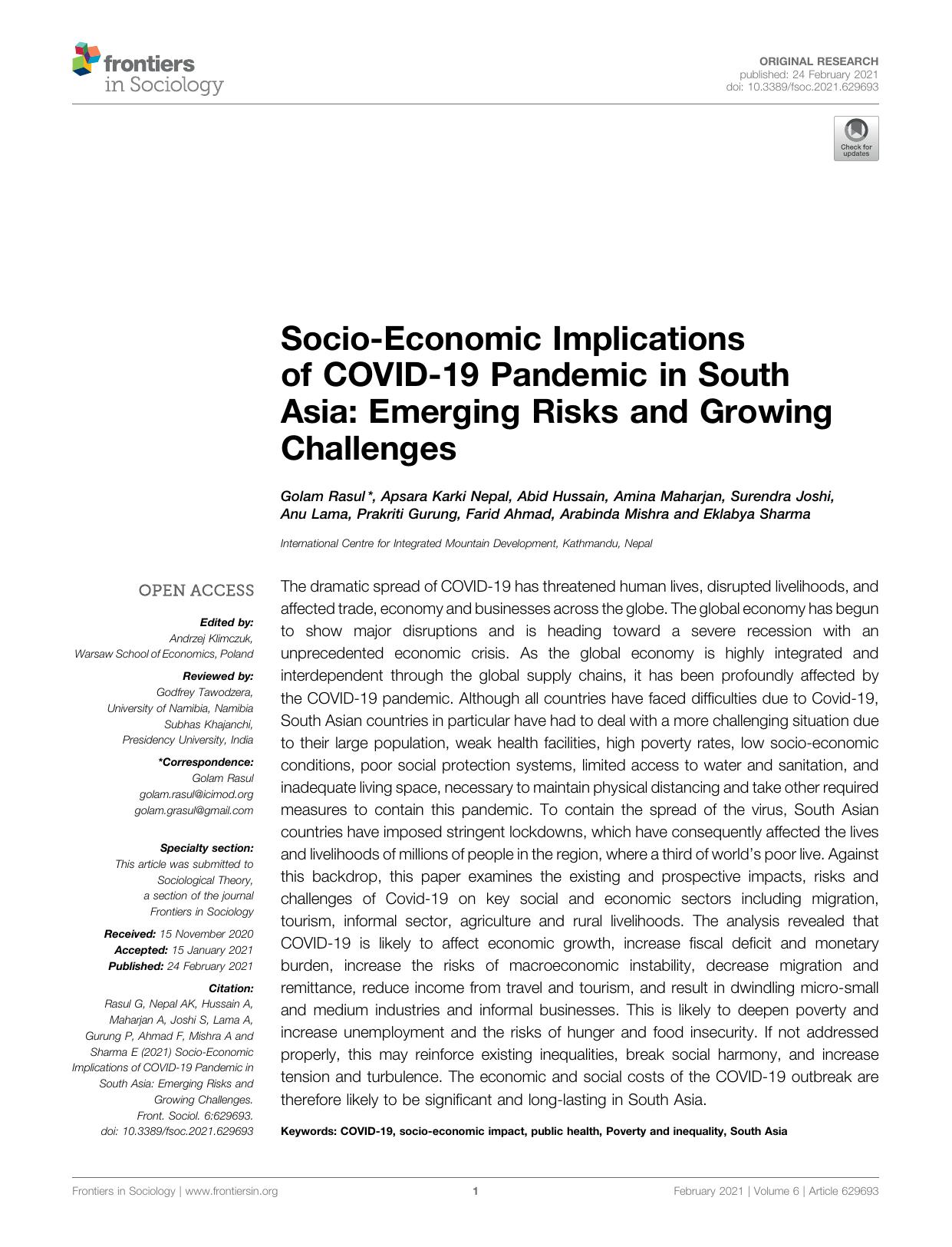 ocio-economic implications of COVID-19