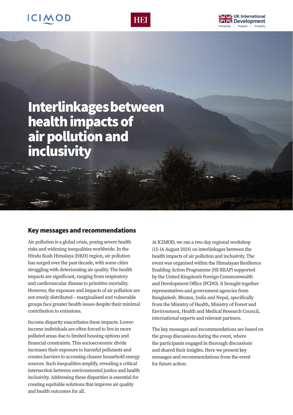 Key messages and recommendations: Regional workshop on the interlinkages between health impacts of air pollution and inclusivity