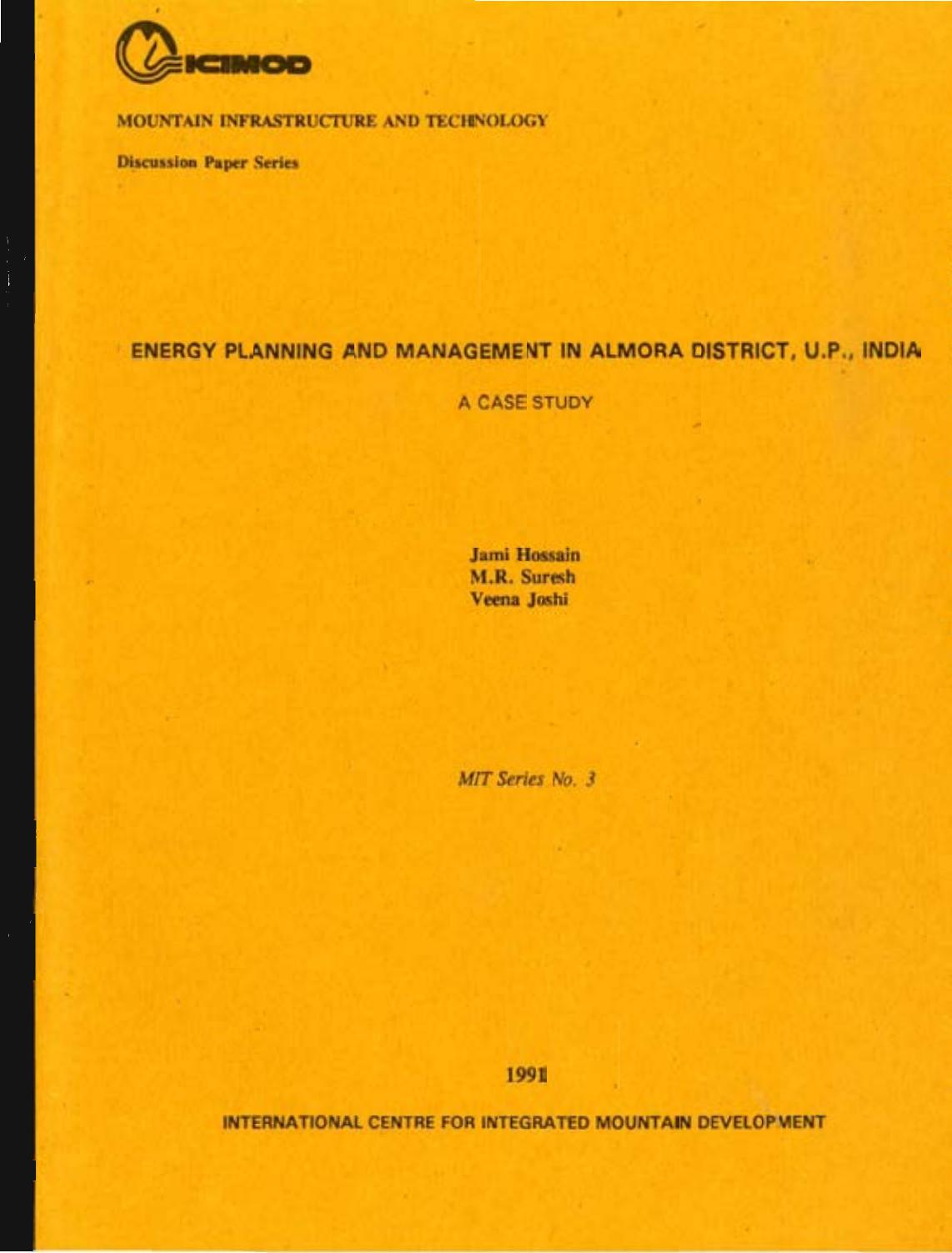 Energy Planning And Management In Almora District, U.P. India; A Case Study