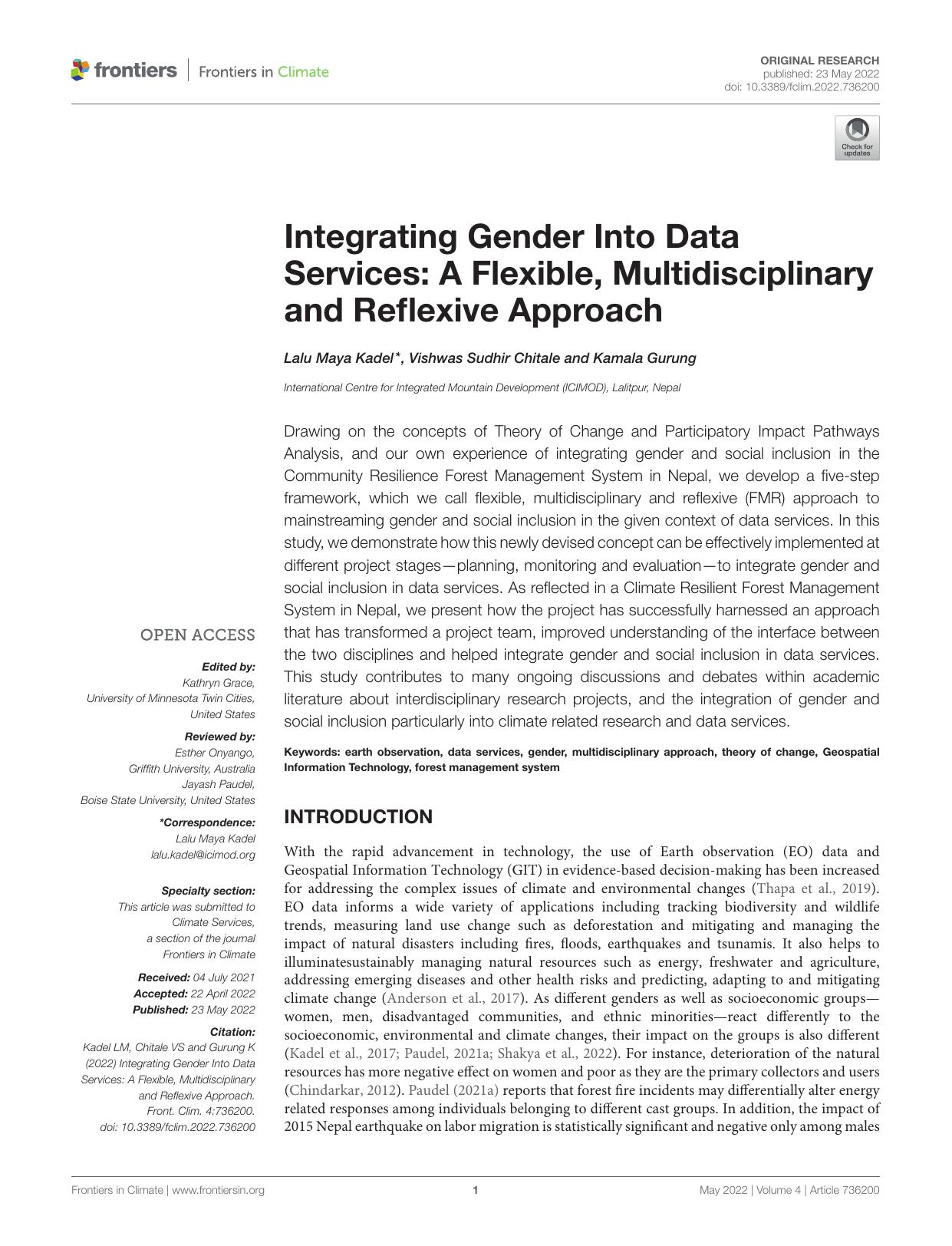 Integrating gender into data services: A flexible, multidisciplinary and reflexive approach