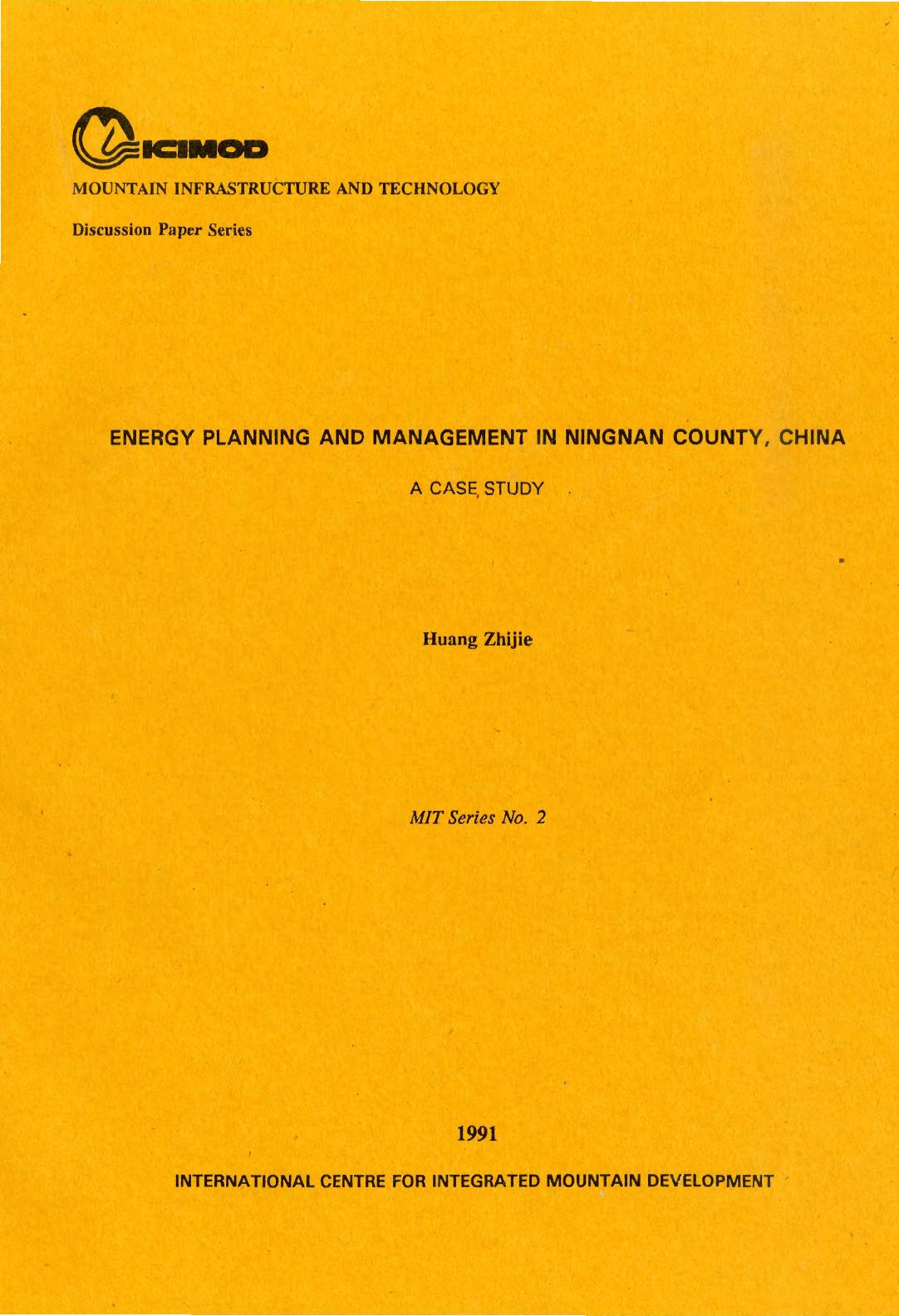 Energy Planning And Management In Ningnan County,China; A Case Study