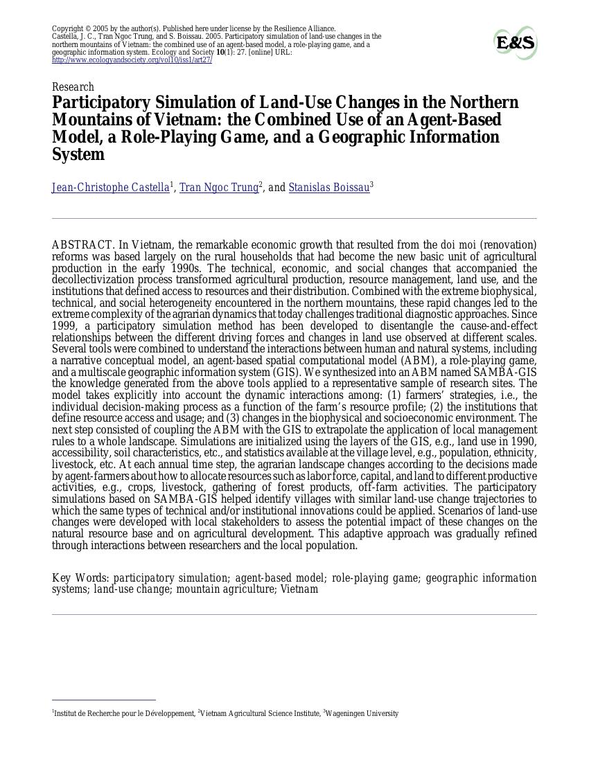 Participatory simulation of land-use changes in the northern mountains of  Vietnam: the combined use of an agent-based model, a role-playing game and  a Geographic Information System | HimalDoc