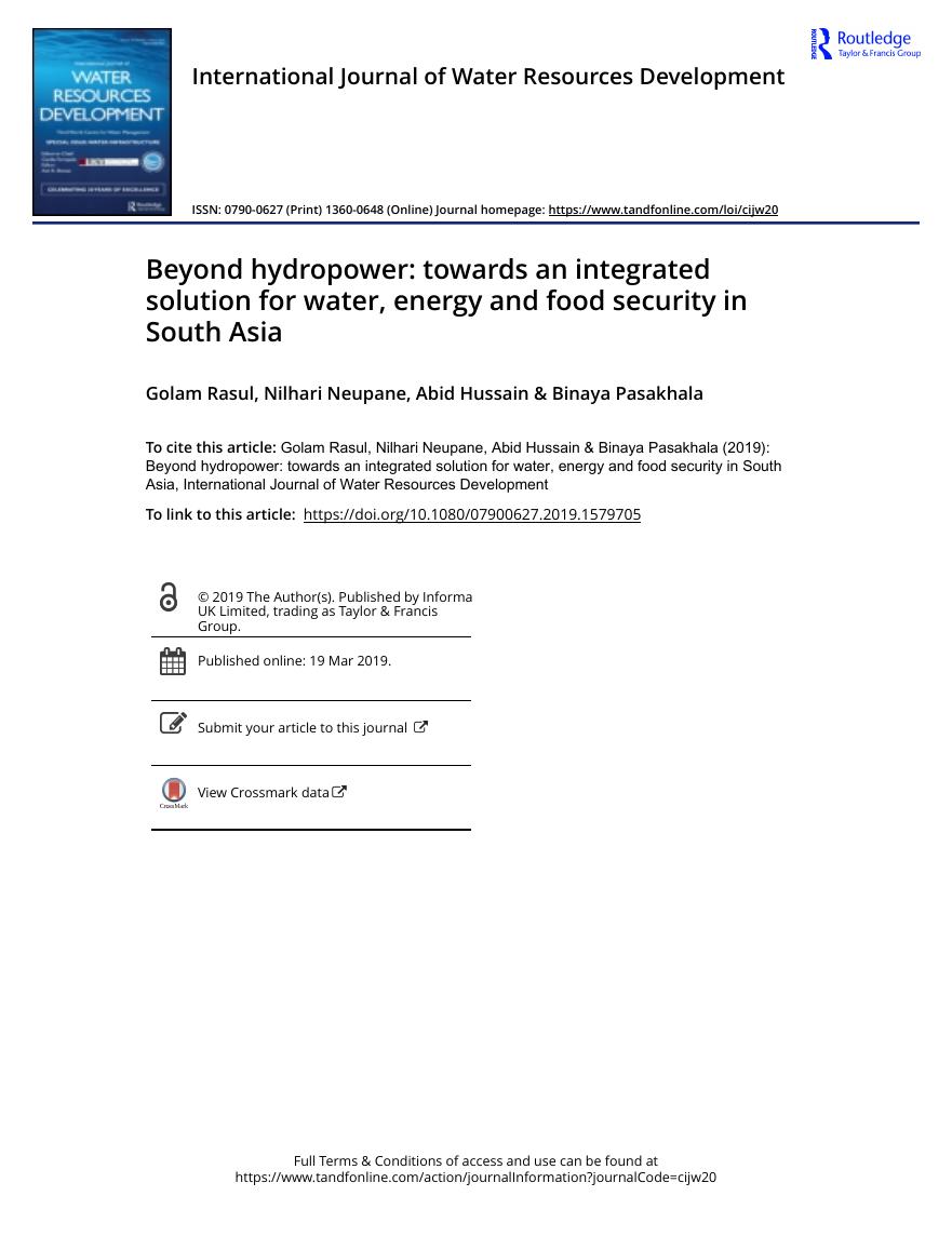 Beyond hydropower: Towards an integrated solution for water, energy and food security in South Asia