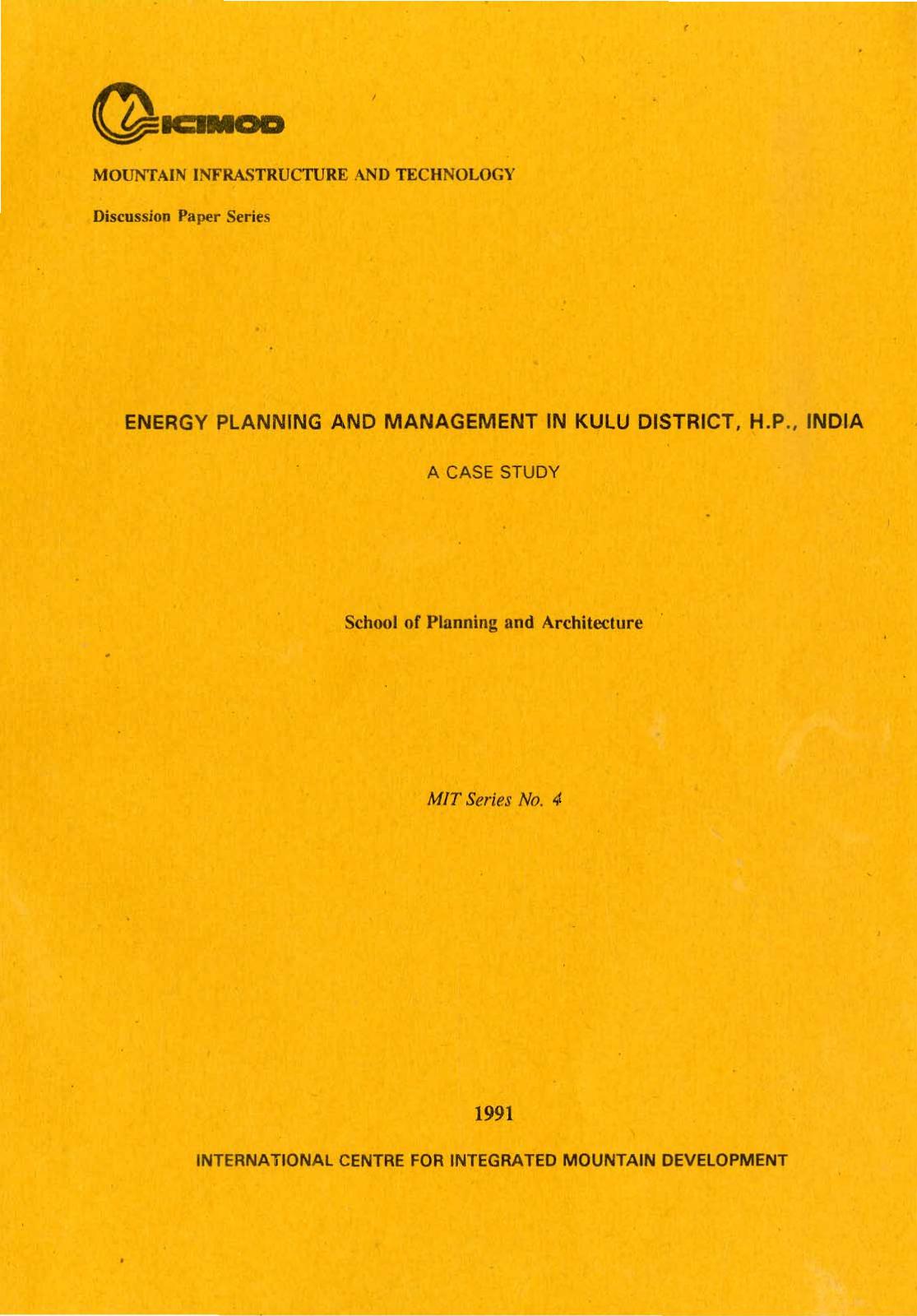 Energy Planning And Management In Kalu District, H.P. India; A Case Study