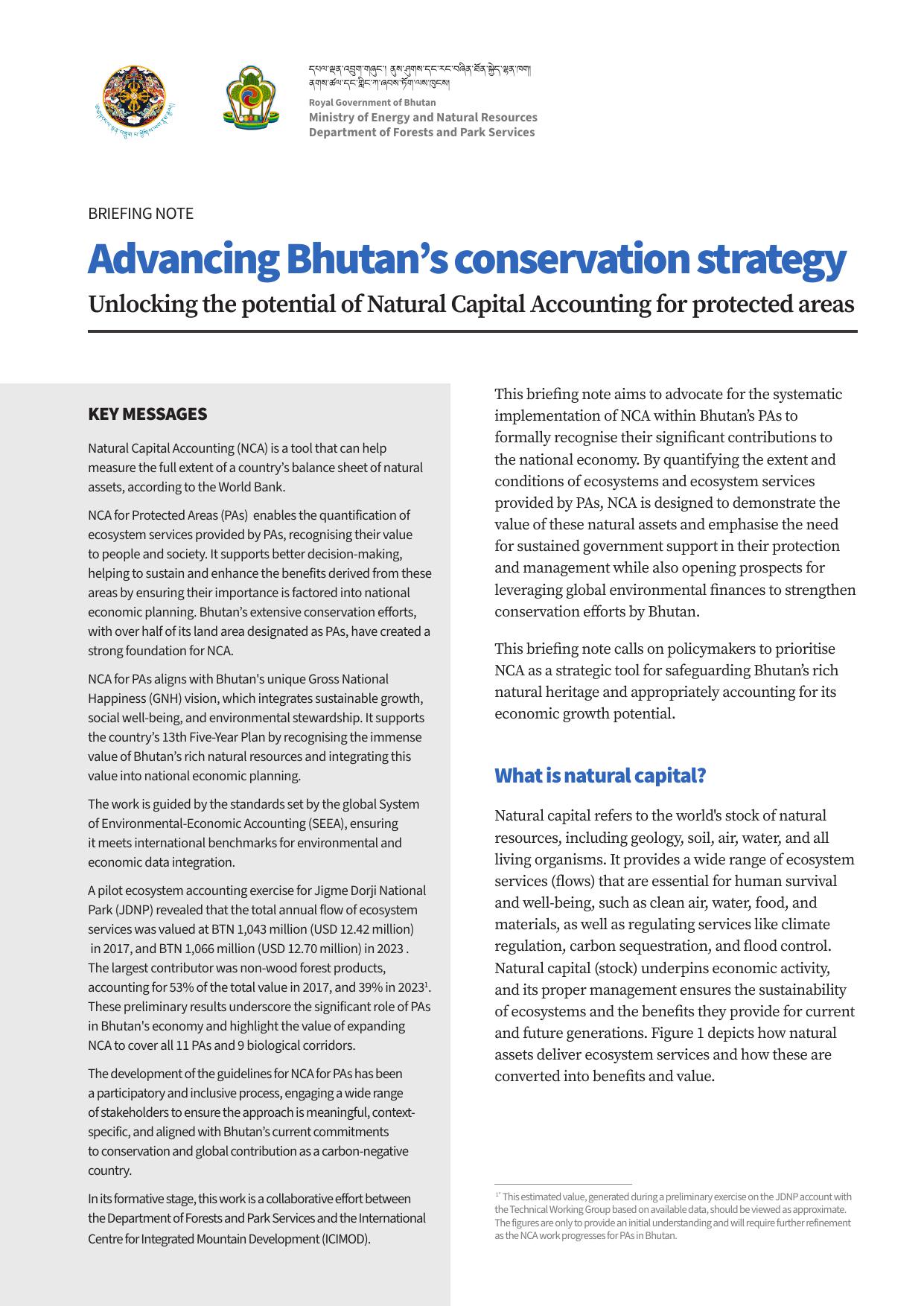 Advancing Bhutan’s conservation strategy: Unlocking the potential of Natural Capital Accounting for protected areas