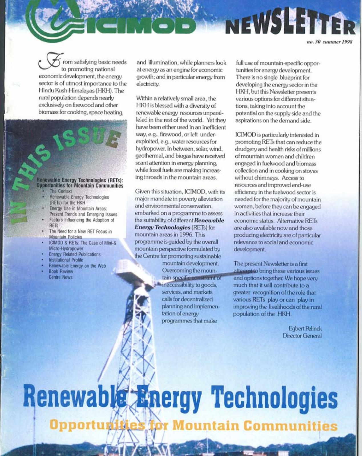 Renewable Energy Technology; Opportunities for Mountain Communities, No. 30,