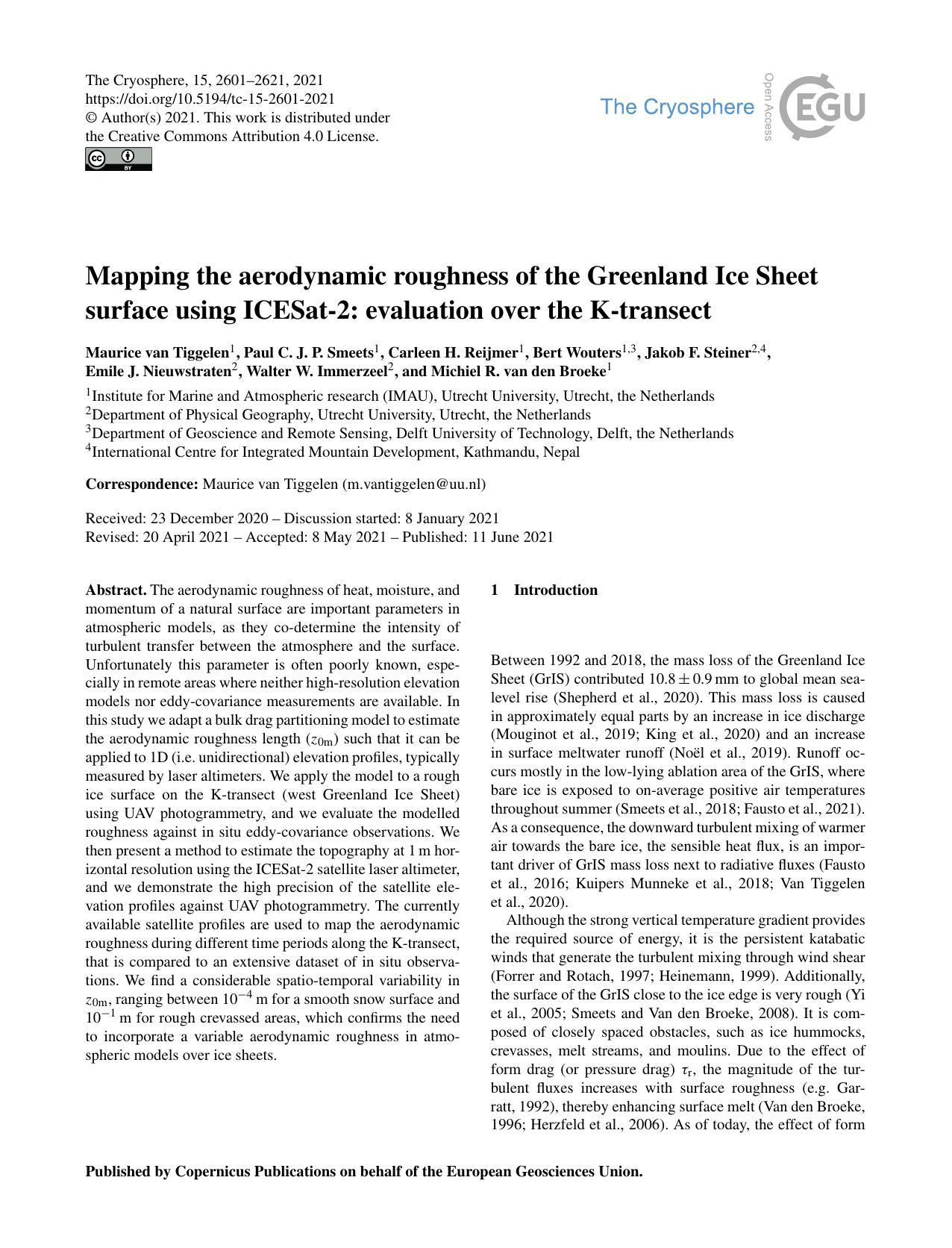 Mapping the aerodynamic roughness of the Greenland Ice Sheet surface using ICESat-2: Evaluation over the K-transect
